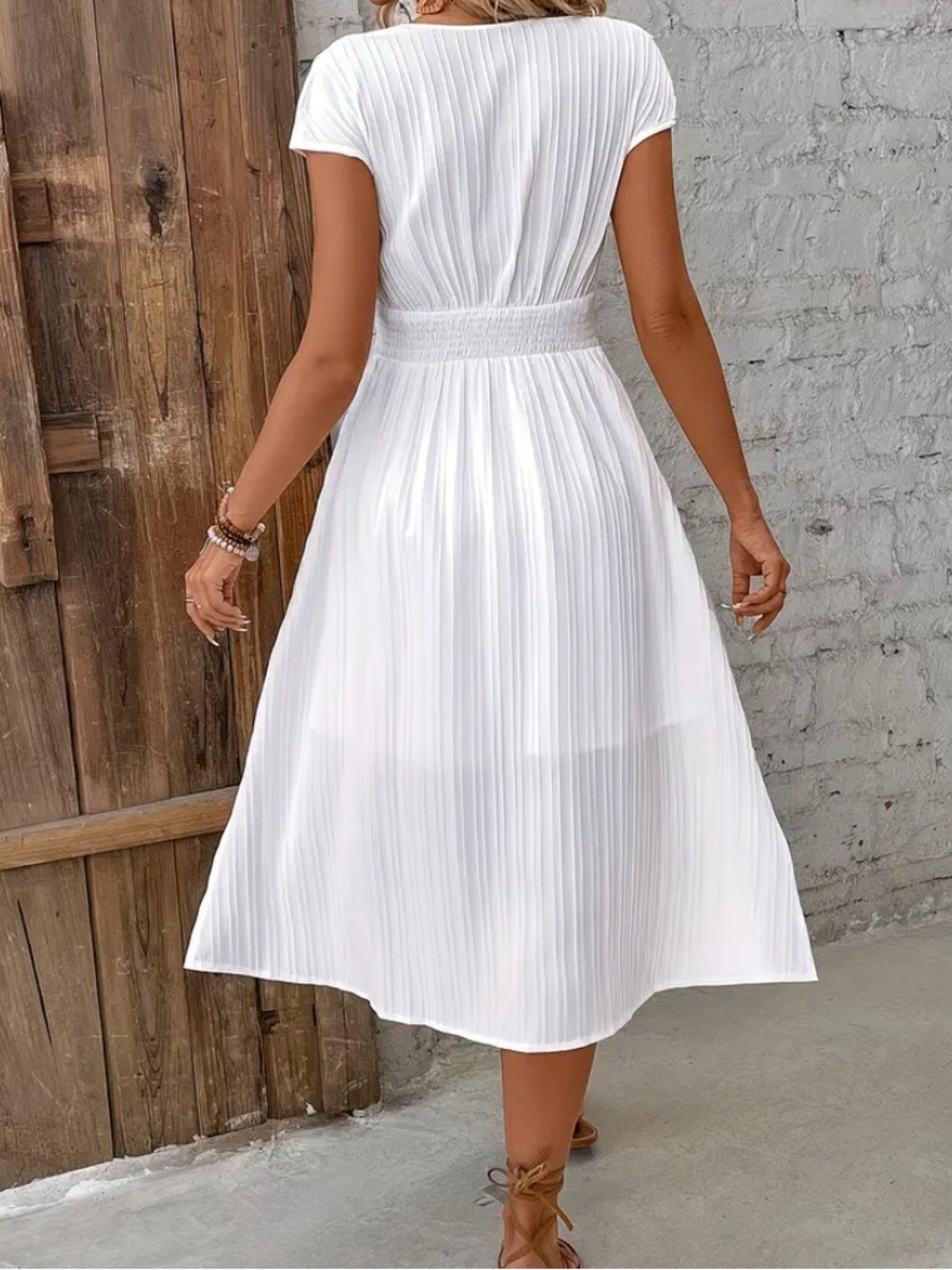 WHITE Lace Trim V-Neck Flowy Maxi Dress - Picture 2 of 8